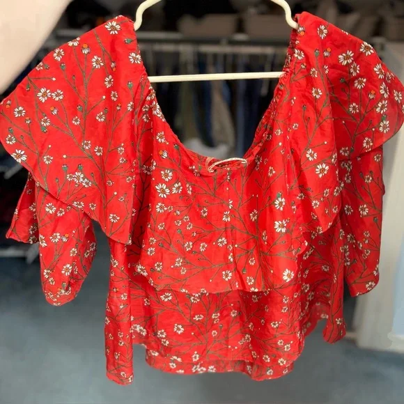 Alice + Olivia Off the shoulder lightweight silk cotton cottagecore blouse top - Picture 11 of 16